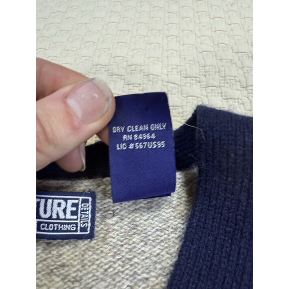 Structure V-Neck Sweater Tennis Lambswool | Cream & Blue‎ | Size X-Large - Picture 8 of 15